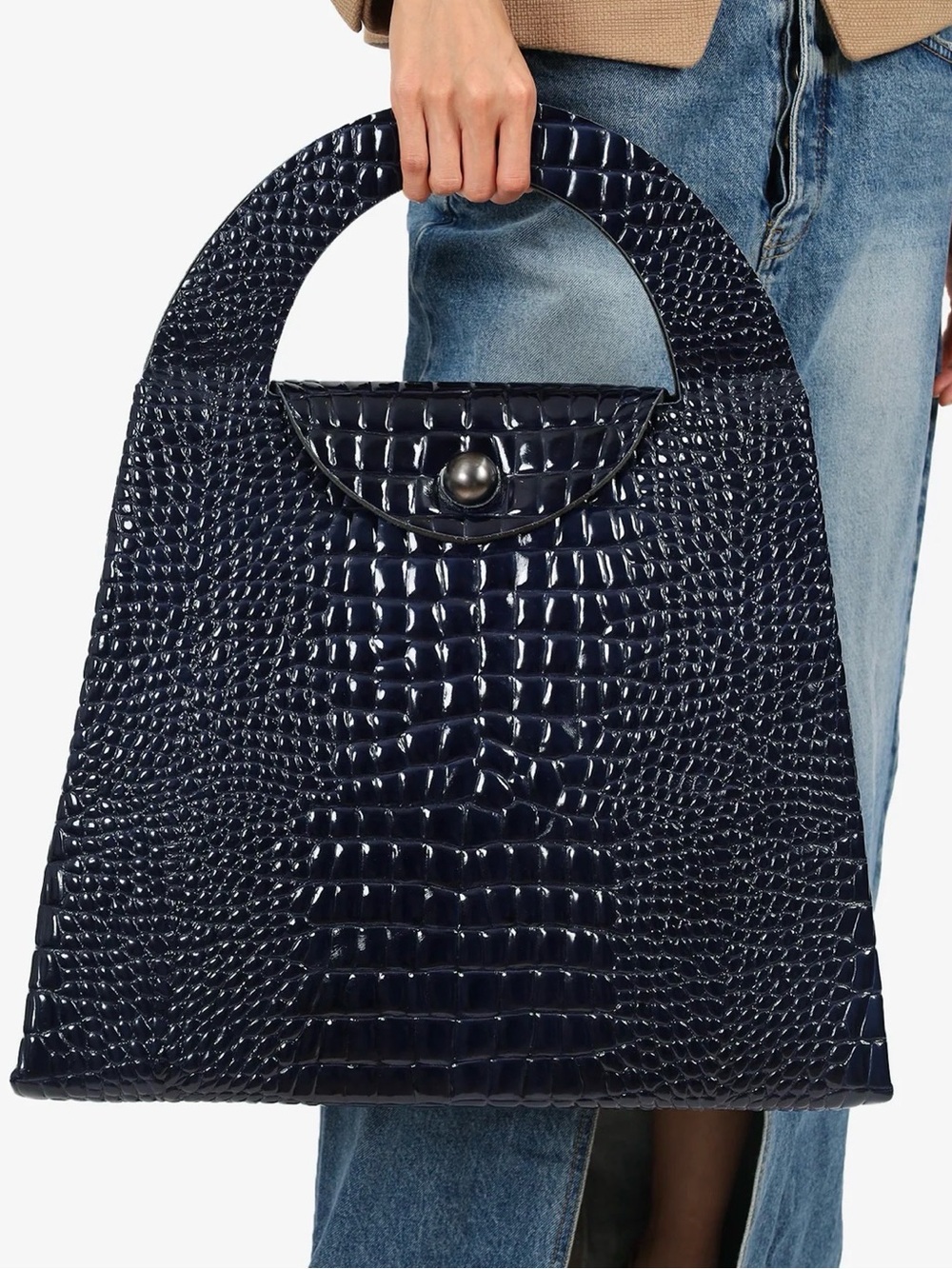 MAISON MARTIN MARGIELA Croc-Embossed Structured Tote in Navy - RARE / ARCHIVAL